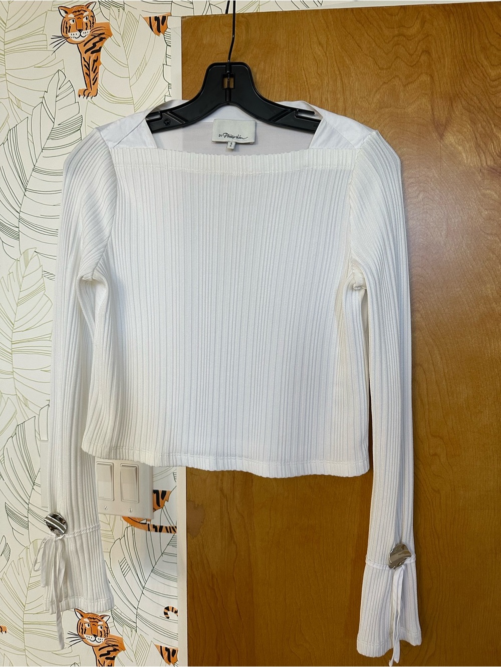 Phillip Lim  White Ribbed Long-Sleeve Square Neck Top